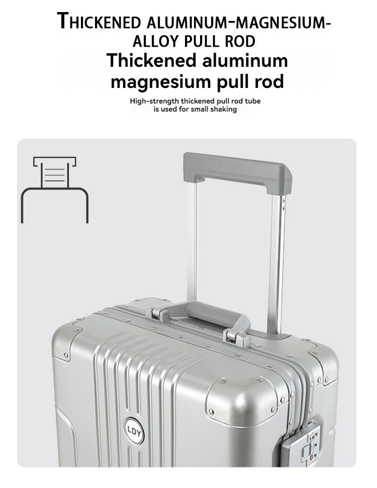 Aluminum magnesium alloy password box, pull rod box, universal wheel travel box, luggage compartment, boarding case