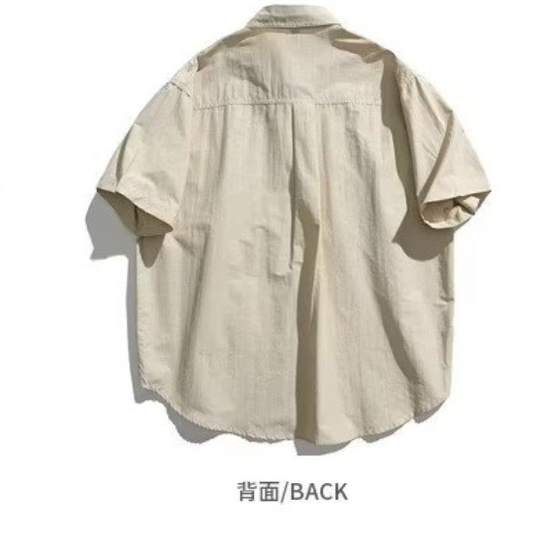 Men's Japanese Style Cargo Shirts Vintage Laple Short Sleeve Shirts 2025 Spring Summer Loose Casual Shirt Jacket Male Streetwear