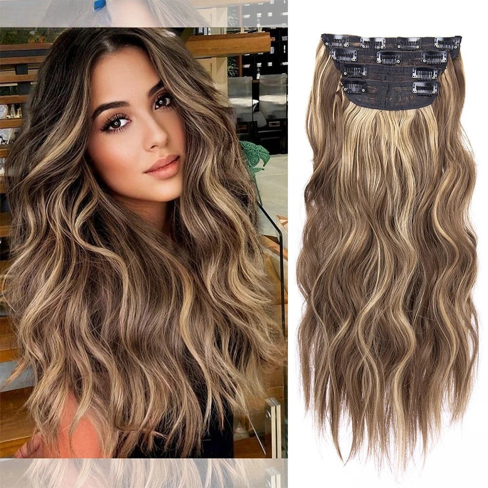 Kit 4 Peças Aplique Tic Tac Cabelo Sintético 20 Polegadas Cacheado Longo Grosso Para Mulheres Cabeça Inteira extensões de cabelo sintéticas