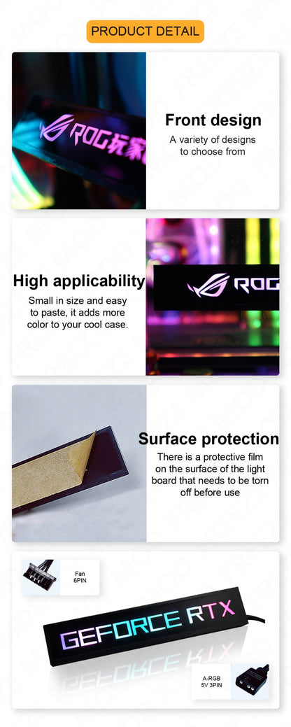 Painel Lateral FREEZEMOD Mini VGA com Luz 5V 3PIN A-RGB Placa Gráfica Luminosa Placa de Identificação Painel de Luz Decorativo para Gabinete PC AURA SYNC
