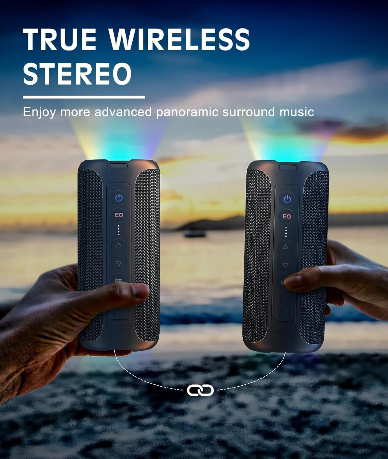 Caixas de Som Bluetooth Ortizan 40W Som Alto Portátil Estéreo Sem Fio IPX7 À Prova d'Água Pareamento Duplo Graves Profundos Caixa de Música LED