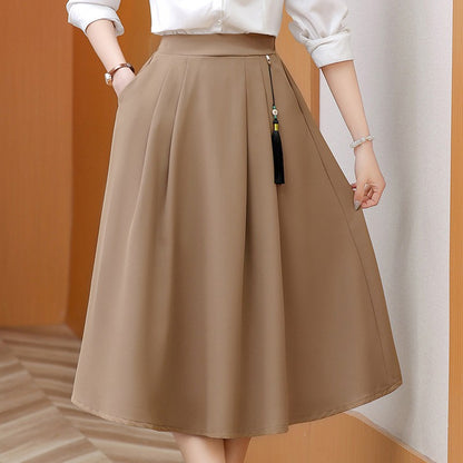 2024 New Solid Color Fringe Skirt Summer Classic Clothing Women's Loose Plus Size Skirt New Street Elegance Calf Belly Skirt