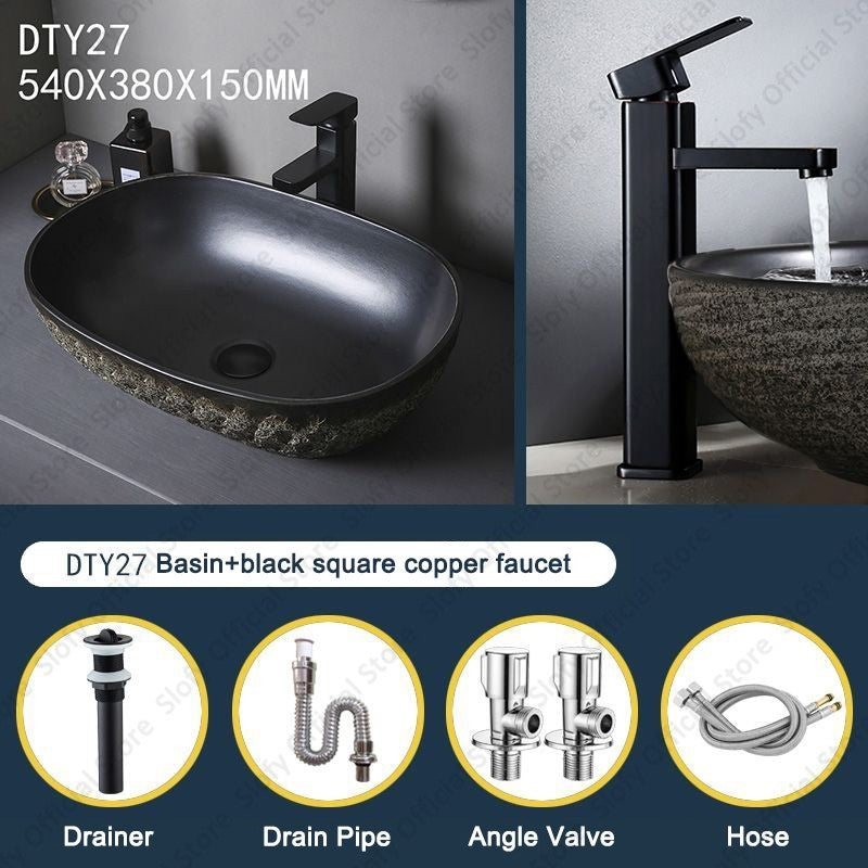 Vintage Style Ceramic Washbasin Black Artistic Hotel Family Bathroom Sink Basins Large Oval Balcony Garden Outdoor Washing Basin