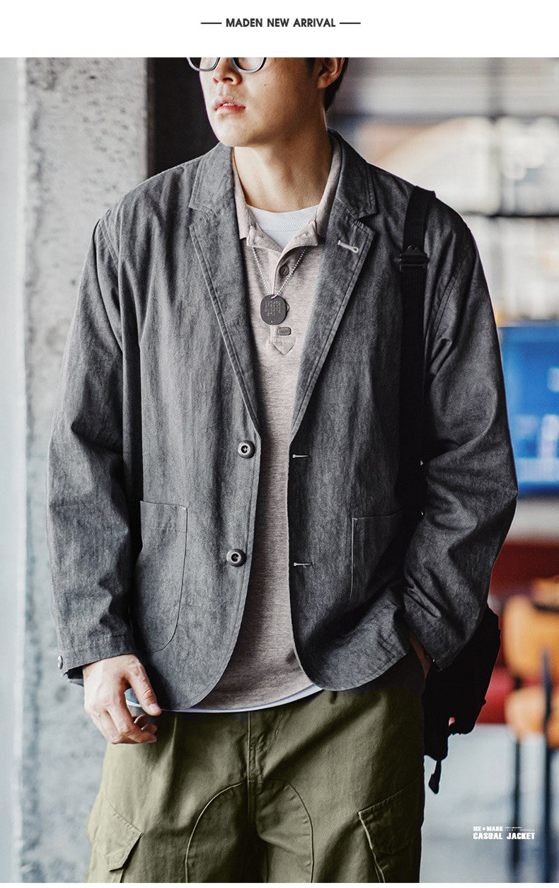 Maden New Casual Suit with Irregular Pattern Design Lapel Loose Blazers Cotton Jacket for Men's Spring and Autumn
