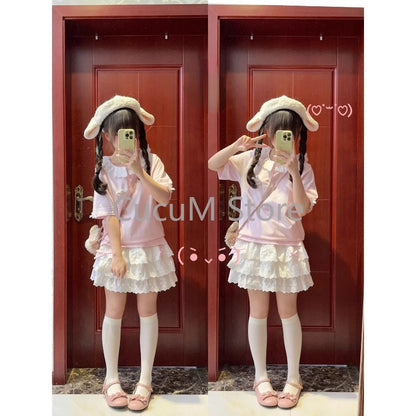 Sweet Cute Lace Cake Skirt Kawaii Lolita Japanese Mini Layered Ruffles Skirts Y2k Harajuku Casual Women Summer 2025 Skirts