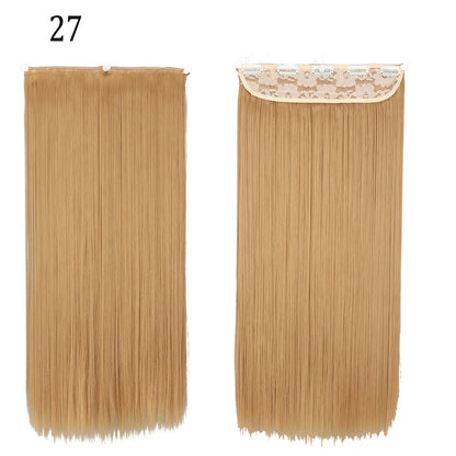Apliques de Cabelo Sintético Liso Comprido de 5 Clipes 22'' Fibra de Alta Resistência ao Calor Preto Castanho Loiro