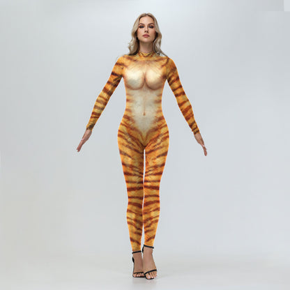 [You're My Secret] Adult Fox Leopard Print Animal Costume Halloween Purim Carnival Party Cosplay Costume Jumpsuit Zenti Bodysuit