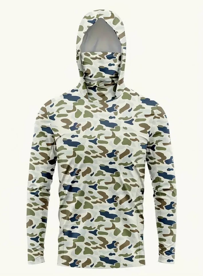 Roupas de Pesca Masculinas Camisa de Pesca com Capuz Manga Longa Camiseta de Pesca com Proteção UV