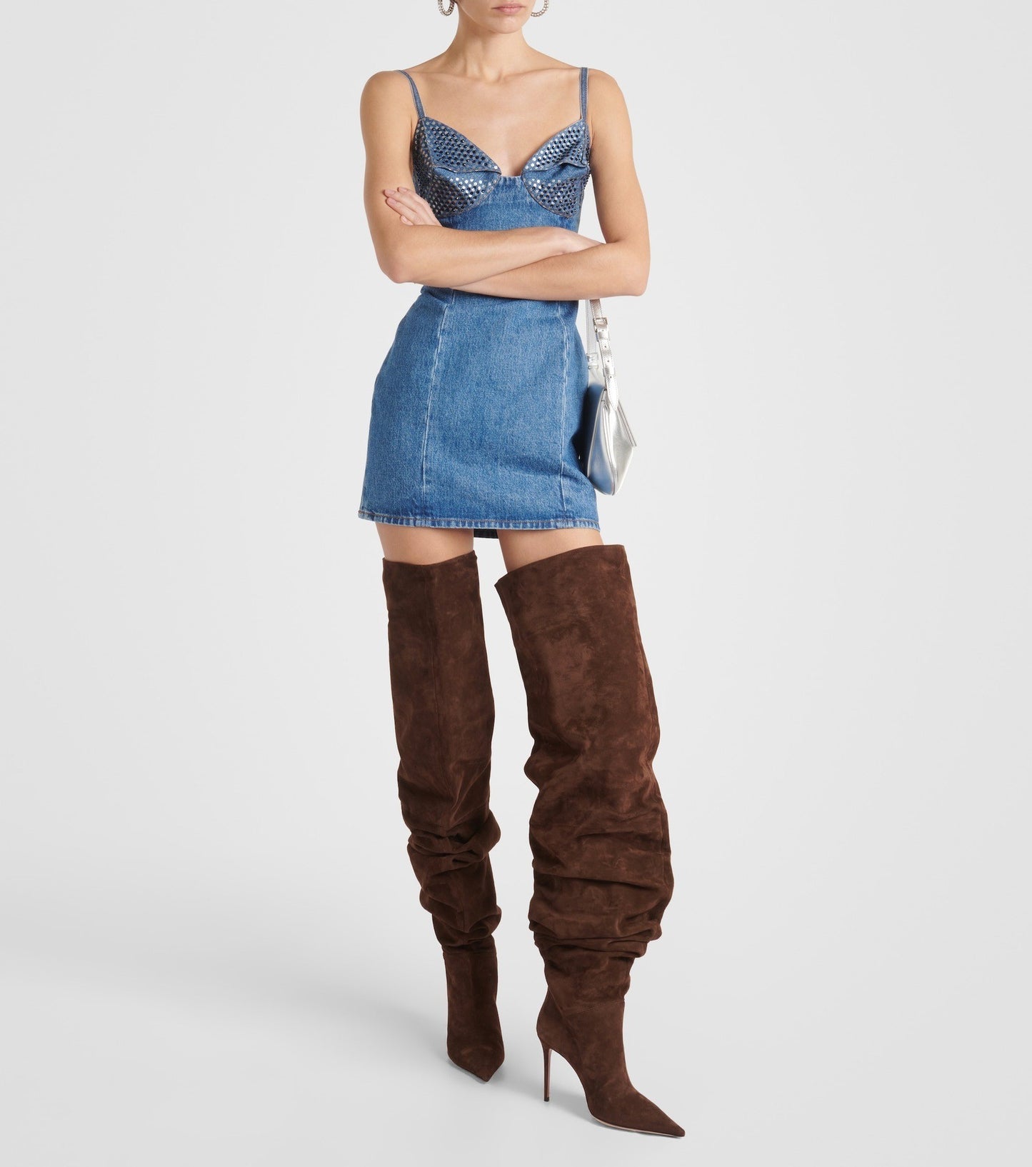 Women's New Pointed Pleated High-heeled Knee High Boots, Autumn and Winter Suede Thigh Boots, Women's Plus Size Stacking Boots