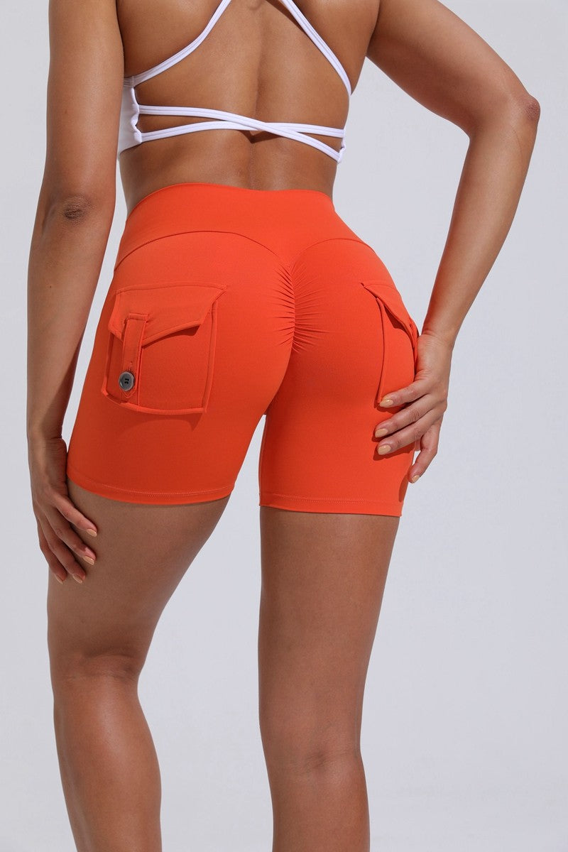 QINACTIVE Yoga Shorts for Women Pocket Scrunched Butt Gym Leggings High Waist Push Up Tights Sexy Booty Sports Shorts Fitness