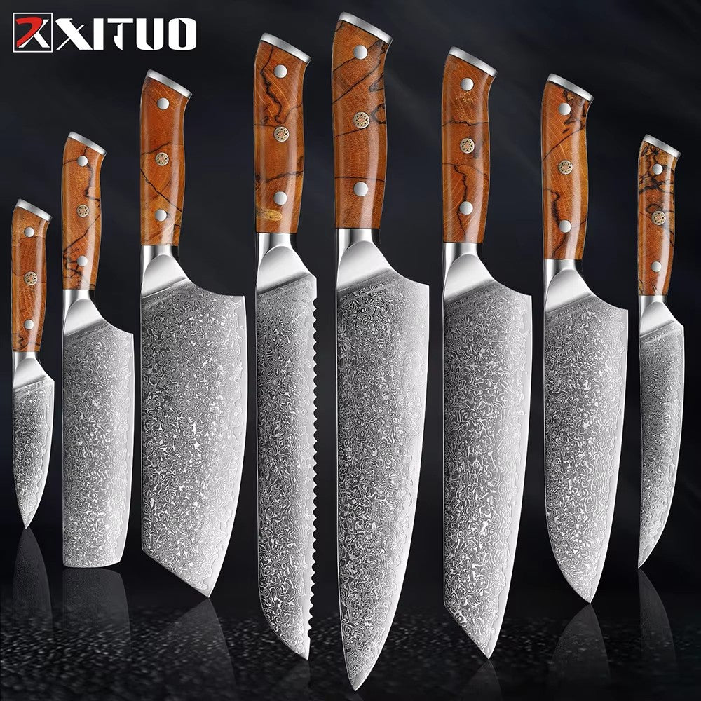 XITUO Damascus Aço Faca de Cozinha Conjunto 1-8 Pçs Faca Profissional Japonesa Faca de Chef Afiada Faca Santoku Faca de Corte Faca de Utilitário Faca de Trinchar