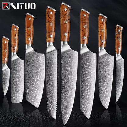XITUO Damascus Aço Faca de Cozinha Conjunto 1-8 Pçs Faca Profissional Japonesa Faca de Chef Afiada Faca Santoku Faca de Corte Faca de Utilitário Faca de Trinchar