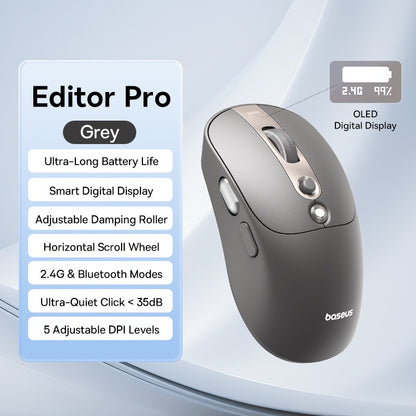 Mouse Sem Fio Baseus Editor Pro Bluetooth 5.1 Modo Duplo Bateria de Longa Duração Recarregável Ergonômico de Escritório com Display