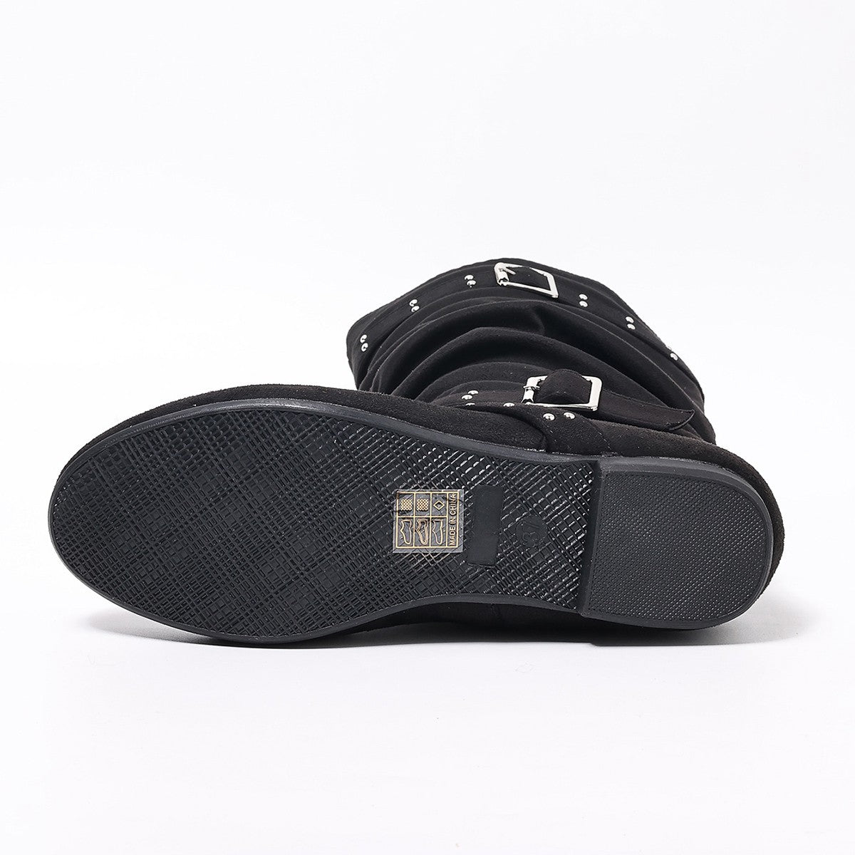 Rivet side zipper buckle flat bottom fashionable solid color comfortable European and American ladies youth mid-calf boots