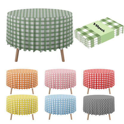 1/4pcs 213cm/83.86in Disposable Tablecloth Reusable Round Tablecloth Wrinkle-Free Waterproof Gingham Tablecloth Family Gathering