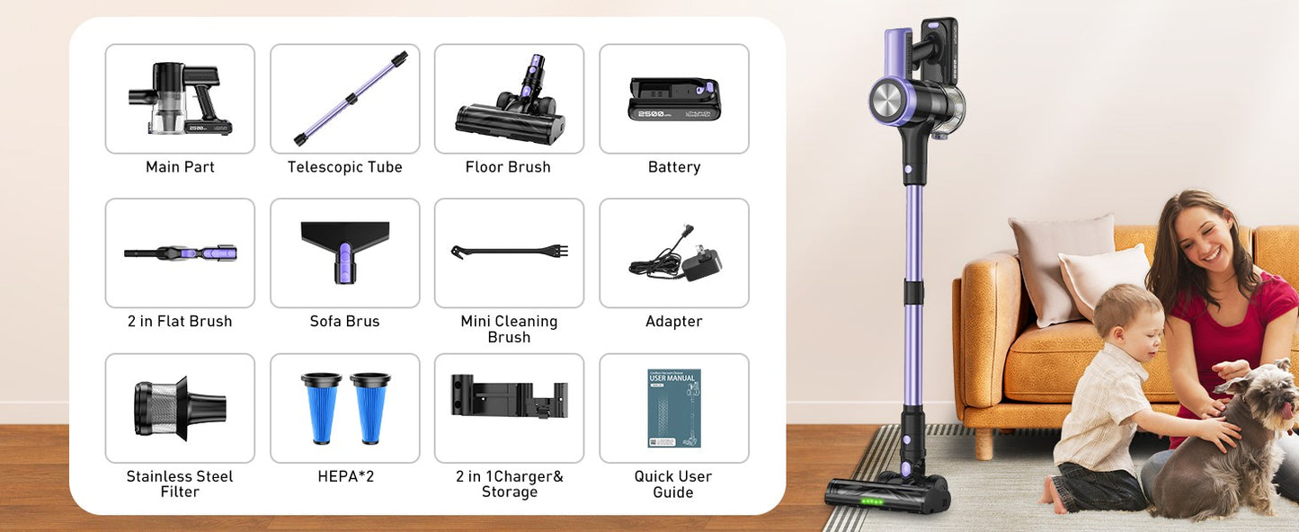 500W/46KPA Self-Standing Cordless Vacuum Cleaner,60 Mins Handheld Vacuum Cleaners,Smart LED Screen Vacuum for Carpet/Pet Hair