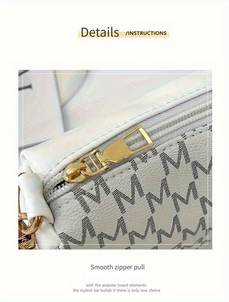 Vintage Underarm Bag for Teenager Letter Print Crossbody Small Square Bag with Chain Shoulder Handbag Adjustable Crossbody Strap