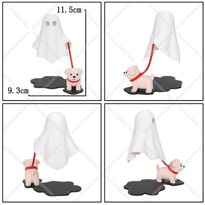Cute Ghost LED Night Light with Dog Figure - Spooky Desk Lamp, Halloween Decor, Warm Light for Bedroom