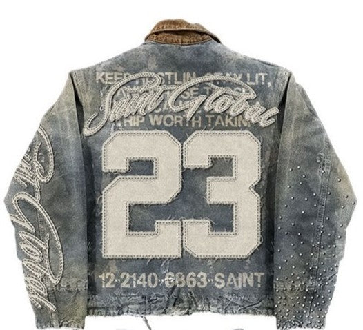 Streetwear Washed Denim Jacket Y2K Clothes Mens Womens Hip Hop Letter Graphic Patch Embroidery Blue Oversized Jacket Casual Coat