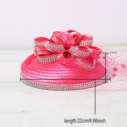 FS Red Wedding Fascinators Pillbox Hats para Mulheres com Véu de Flores Chapéu para Igreja Kentucky Derby Boné Cocktail Tea Party Chapéu de Cabeça