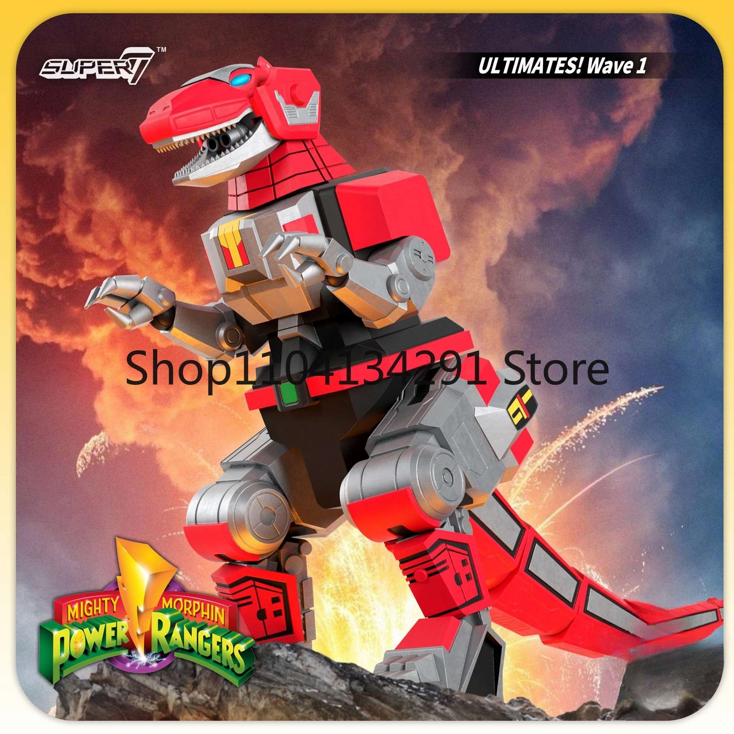 Original em estoque Super7 Power Rangers Série 1 Ranger Verde e Ranger Amarela T-Rex Zord Presente de Aniversário Brinquedo Colecionável