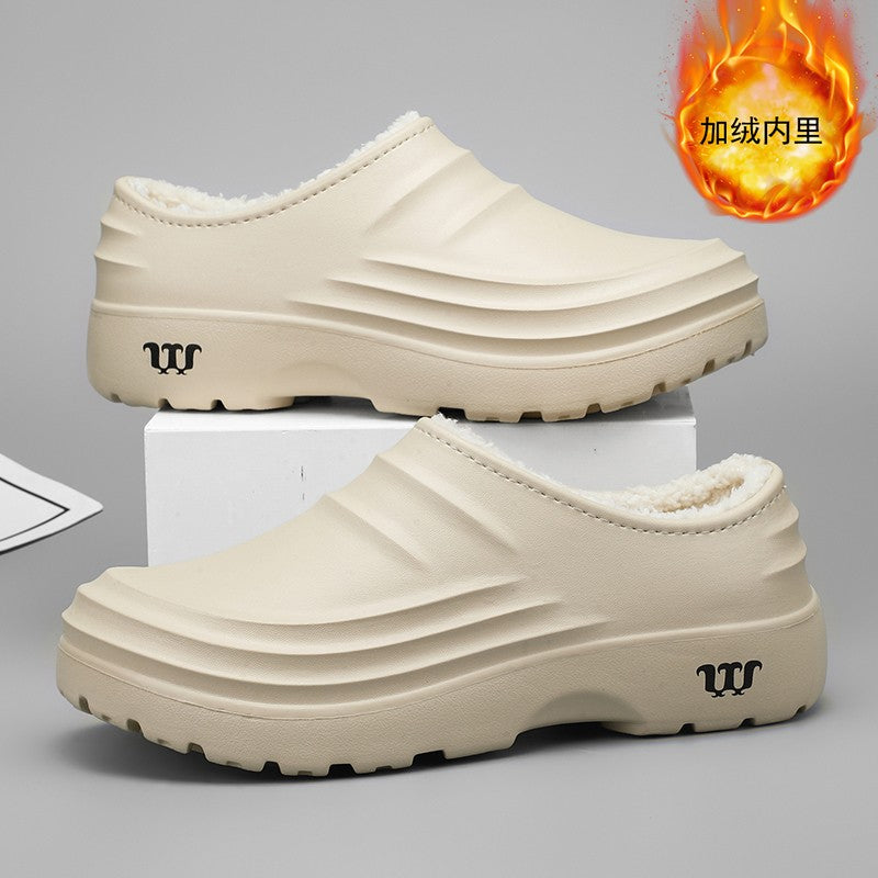 Winter Plush Supper Warm Chef Shoes for Men Women Very Soft Rubber Sandals Clogs Garden Shoes Without Holes Kitchen Work