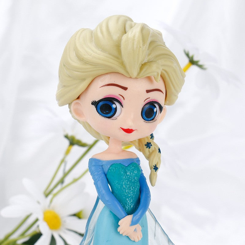 Miniso 14cm Princesas Q Posket Bonecas Elsa Anna Mulan Tinker Bell Elsa Aladdin kawaii Brinquedo para Bolo Decoração Modelo menina presente