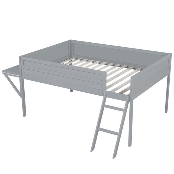 Cama Loft para Jogos de Tamanho Grande com Escrivaninha e Luzes LED, Acabamento Cinza, Design Elegante que Economiza Espaço