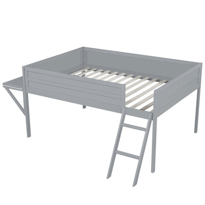 Cama Loft para Jogos de Tamanho Grande com Escrivaninha e Luzes LED, Acabamento Cinza, Design Elegante que Economiza Espaço