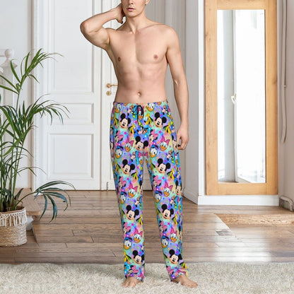 Custom Print Mickey Mouse Donald Duck Pajama Pants Men Sleep Sleepwear Bottoms with Pockets