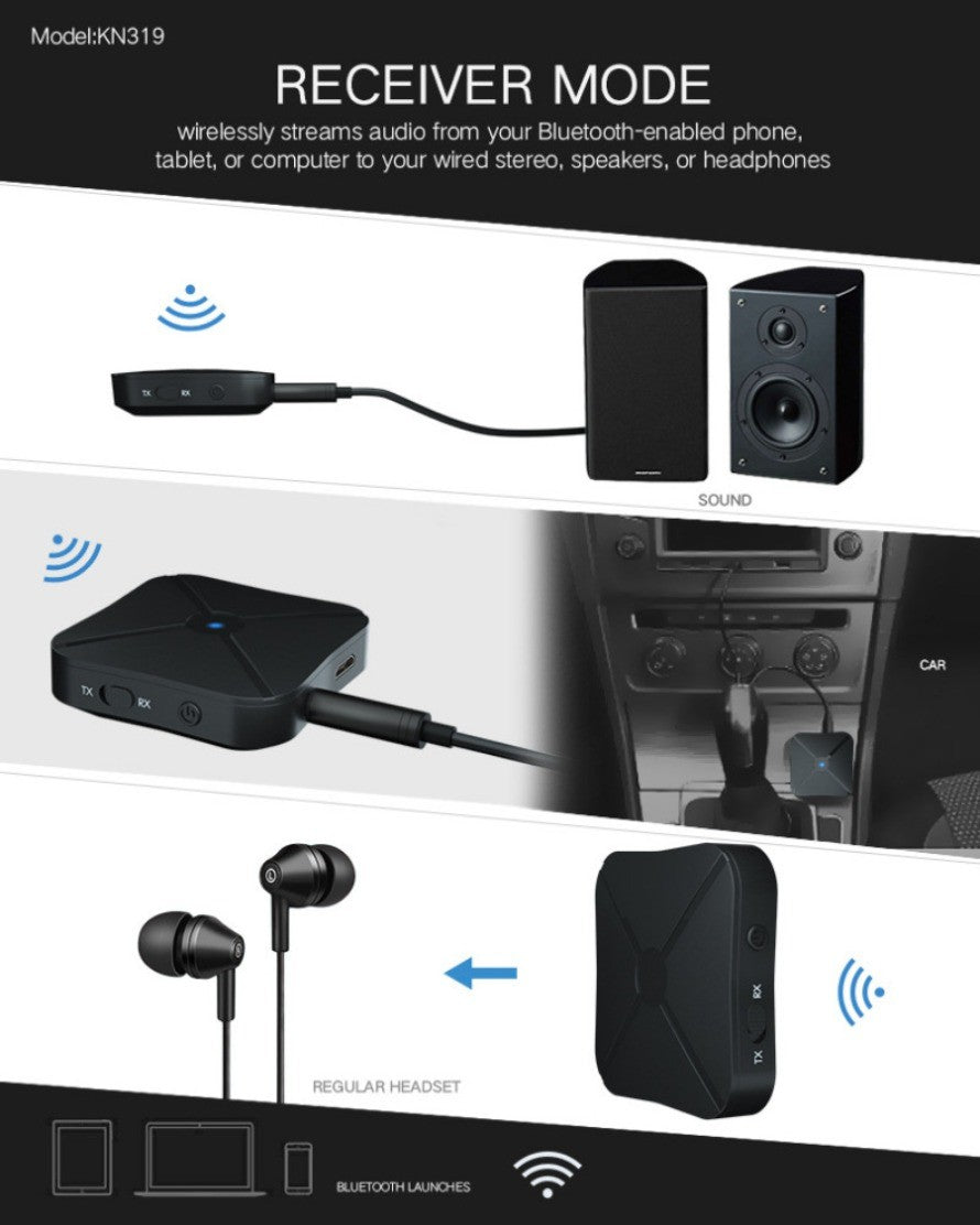2 in 1 Bluetooth Transmitter Receiver Wireless 3.5mm AUX Stereo Bluetooth Audio Receiver Adapter  For Car TV/Home Audio Systems