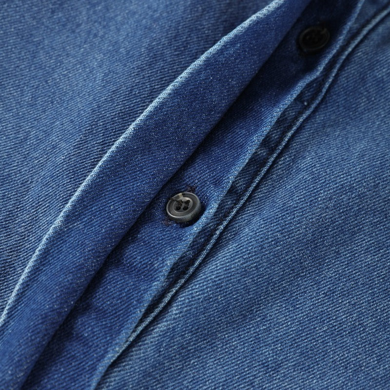 Fashion Denim Women Short Shirt Lapel Half Puff Sleeve Pleated  Turn-down Collar Solid Female Top 2025 Autumn Lady Shirts