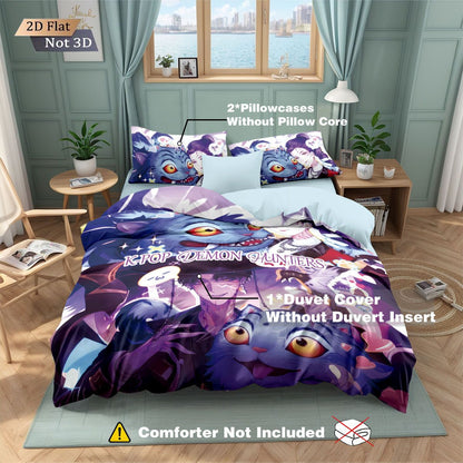 3pcsK-Pop Demon Hunters Printed Chipless Bedding, Multi Sized Bedding, Dormitory duvet Cover, Soft Machine Washable Decoration