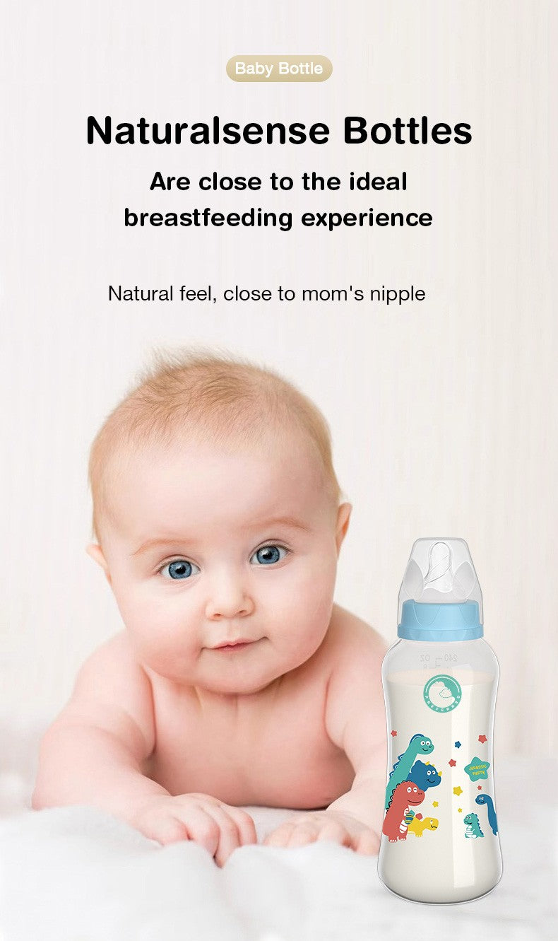 150/240ml Baby PP Bottle Wide Mouth Newborn Baby Bottle Drop-Resistant Baby Milk Bottle Newborn Cartoon Pattern Cup BPA Free