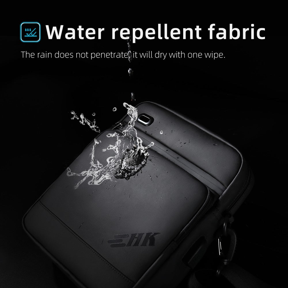 HK Casual Men's Shoulder Bag Large Crossbody Bag USB Charging Travel Sports Chest Bags Waterproof Sling Pack With Headphone Jack