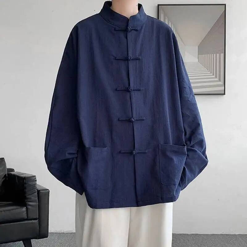 Chinese Traditional Clothes Improved Hanfu Cotton Qipao Top Autumn Spring Casual Outwear Male Big Size Shirt Kungfu Jackets