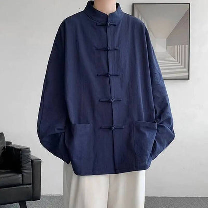 Chinese Traditional Clothes Improved Hanfu Cotton Qipao Top Autumn Spring Casual Outwear Male Big Size Shirt Kungfu Jackets