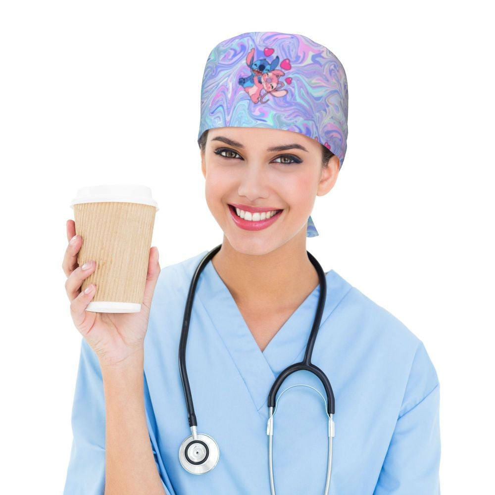Custom Retro Cartoon Cleaning Working Cap Comfortable  Stitch Ohana Scrub Cap Surgicals Hat Nurse Scrubs Hat For Dentist