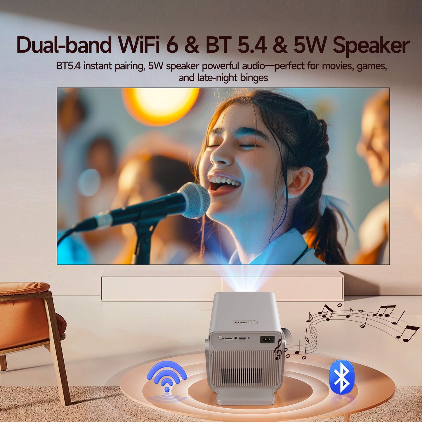 Magcubic 8K Suporte HD 1080P 1000ANSI Projetor X7 Com Alto-falante de 5W Android 14 WiFi6 BT5.4 Projetor de Home Theater e Vídeo para Uso Externo
