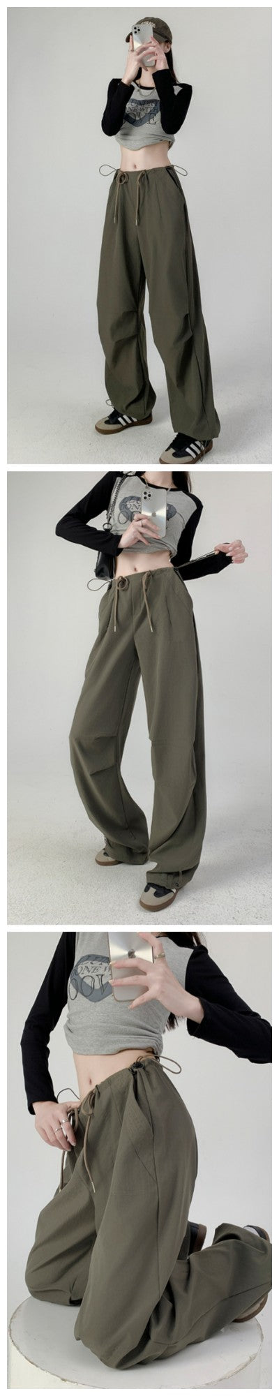 Women's Retro Cargo Pants High Waisted Straight Leg Joggers Casual Sporty Sweatpants for Streetwear