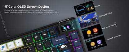 Teclado Mecânico Gamer com Fio e Tela OLED, Hot-Swappable de Teclas Completas, Retroiluminação RGB Pudding para PC, Computador, Notebook