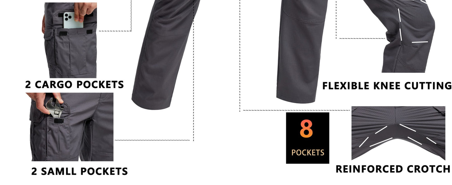TACVASEN Mens Lightweight Hiking Pants Waterproof Ripstop Lightweight Breathable Stretch Work Tactical Outdoor Trousers 8 Pocket