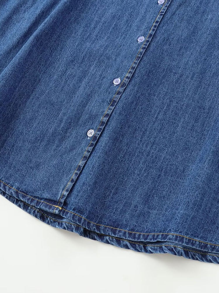 DiYiG  WOMAN 2024 Autumn and Winter New Fashion Lazy Style Denim Shirt Chic Doll Collar Button Versatile Top Blouses Mujer