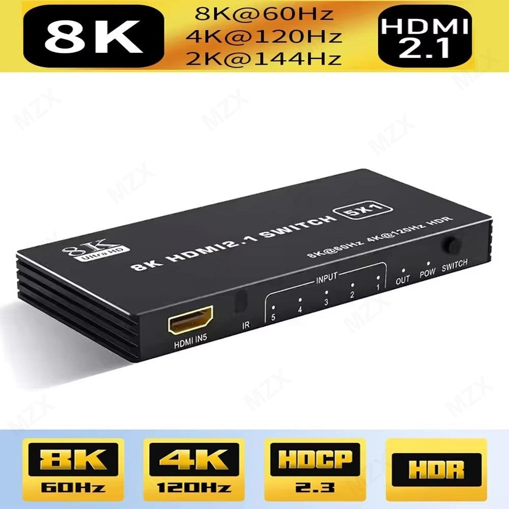 MZX 8K KVM Switch HDMl2.1 Switcher Video 8K@60Hz 4K@120Hz 48Gbps HDR10 Selector Video Converter 5/4/3 in 1 Out for PS5 Xbox PC