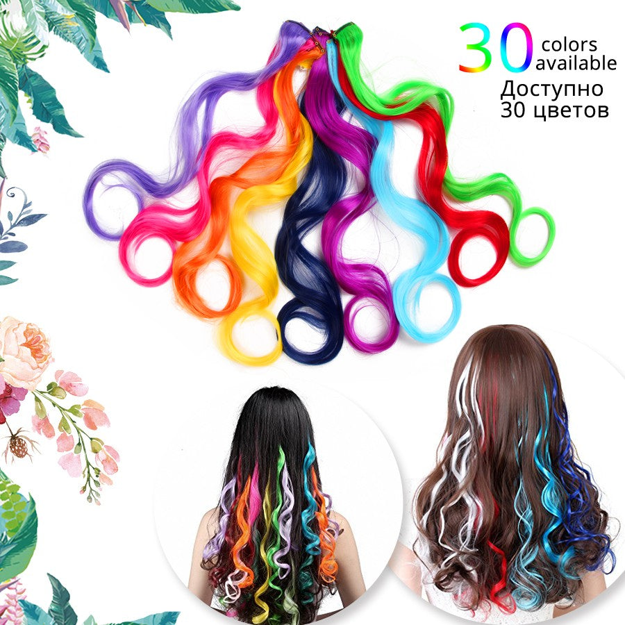 Cabelo Sintético Arco-Íris Ondulado, Extensões de Cabelo Longas, Extensões de Cabelo com um Único Clipe, Perucas Coloridas de Fibra Sintética, Cabelo Falso 20";;VERDADEIRO;;"Q33,20inches