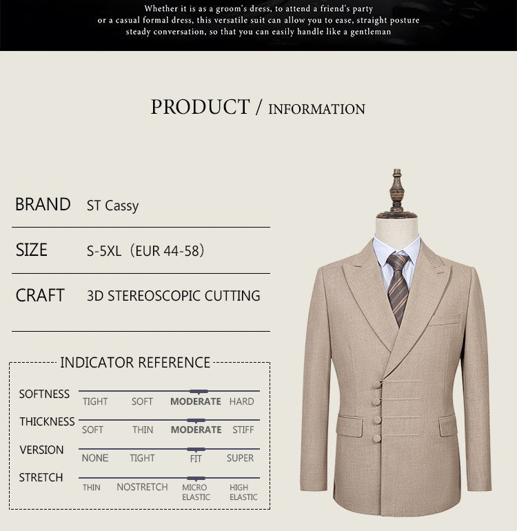 ST Cassy Elegant man suit for wedding Slim Fit Double Breasted Multiple buttons Casual Business man 2 piece outfit set
