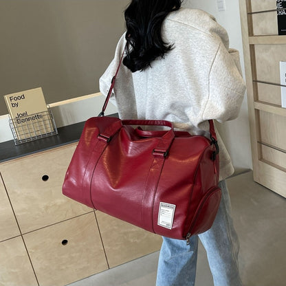 Fashion Women'S Travel Totes Duffle PU Leather Gym Sports Fitness Casual Luggage Handbag Shoes Pocket Shoulder Weekend Bag