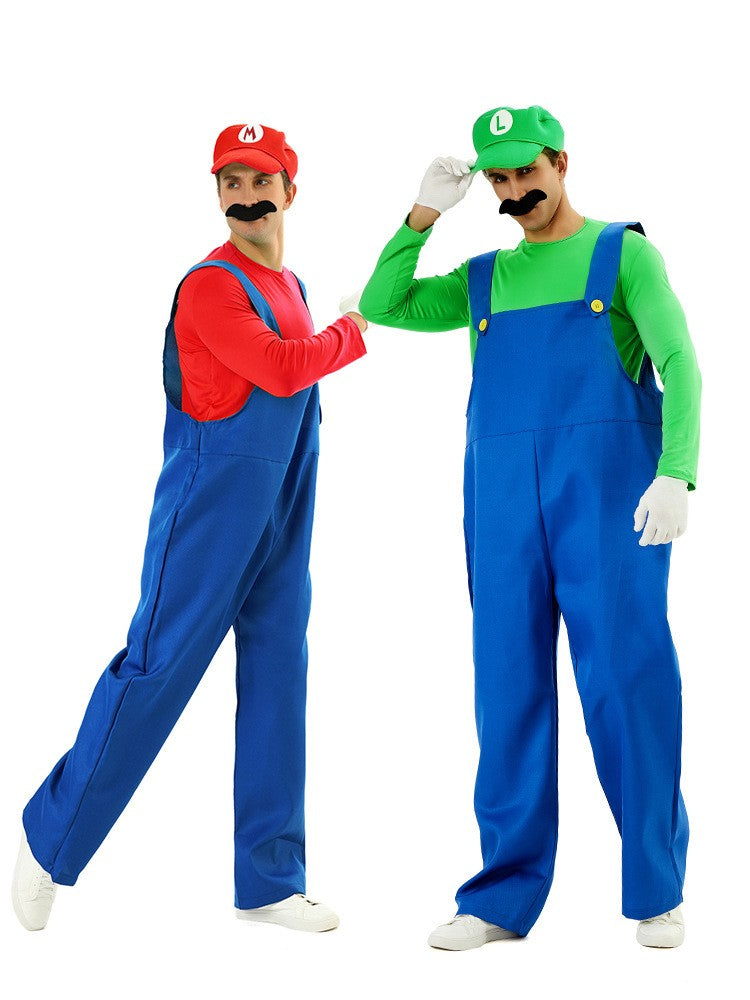 Game Super Luigi Brothers Uniform Funny Anime Adult Men Woman Halloween Carnival Performances Costume with Hat Mustache Gloves