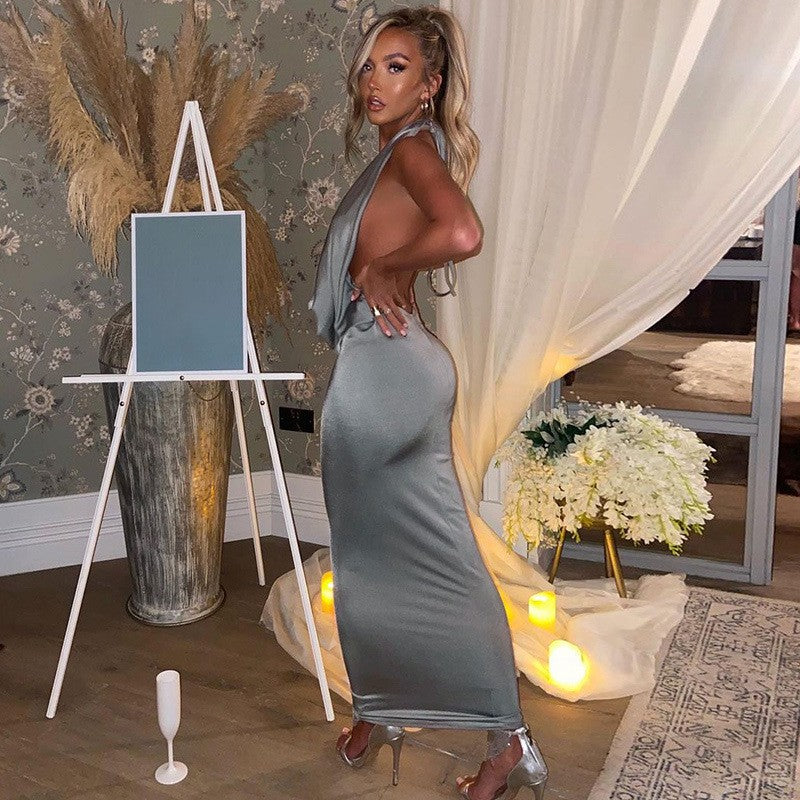 Dulzura Autumn Women Halter Backless Midi Dress For Women Bodycon Sexy Party Ele