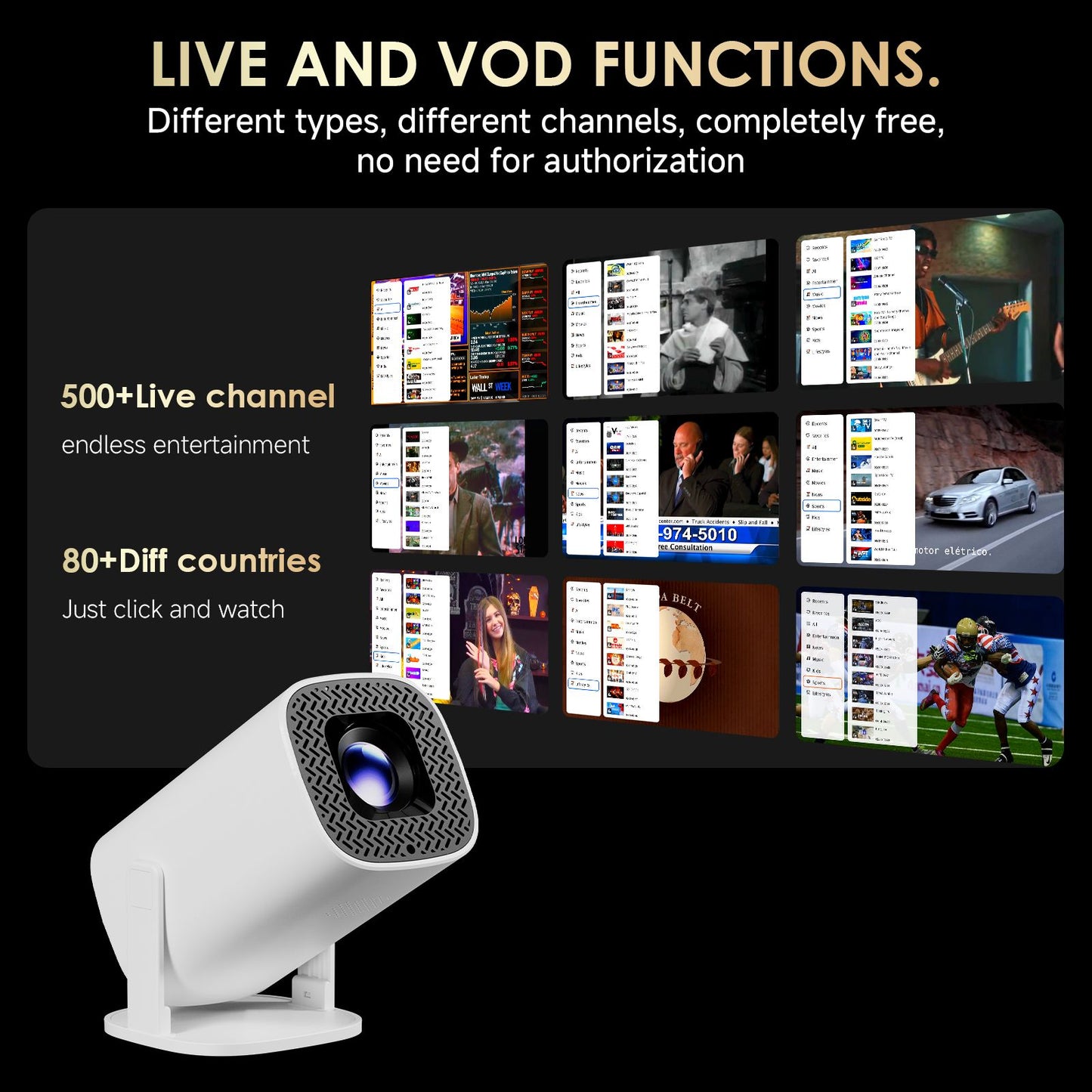 Projetores Inteligentes Mini TOPSION P30PLUS 4K 1280 * 720P Com mais de 500 canais gratuitos ao vivo Suporte WiFi6 Home Theater Projetor Portátil